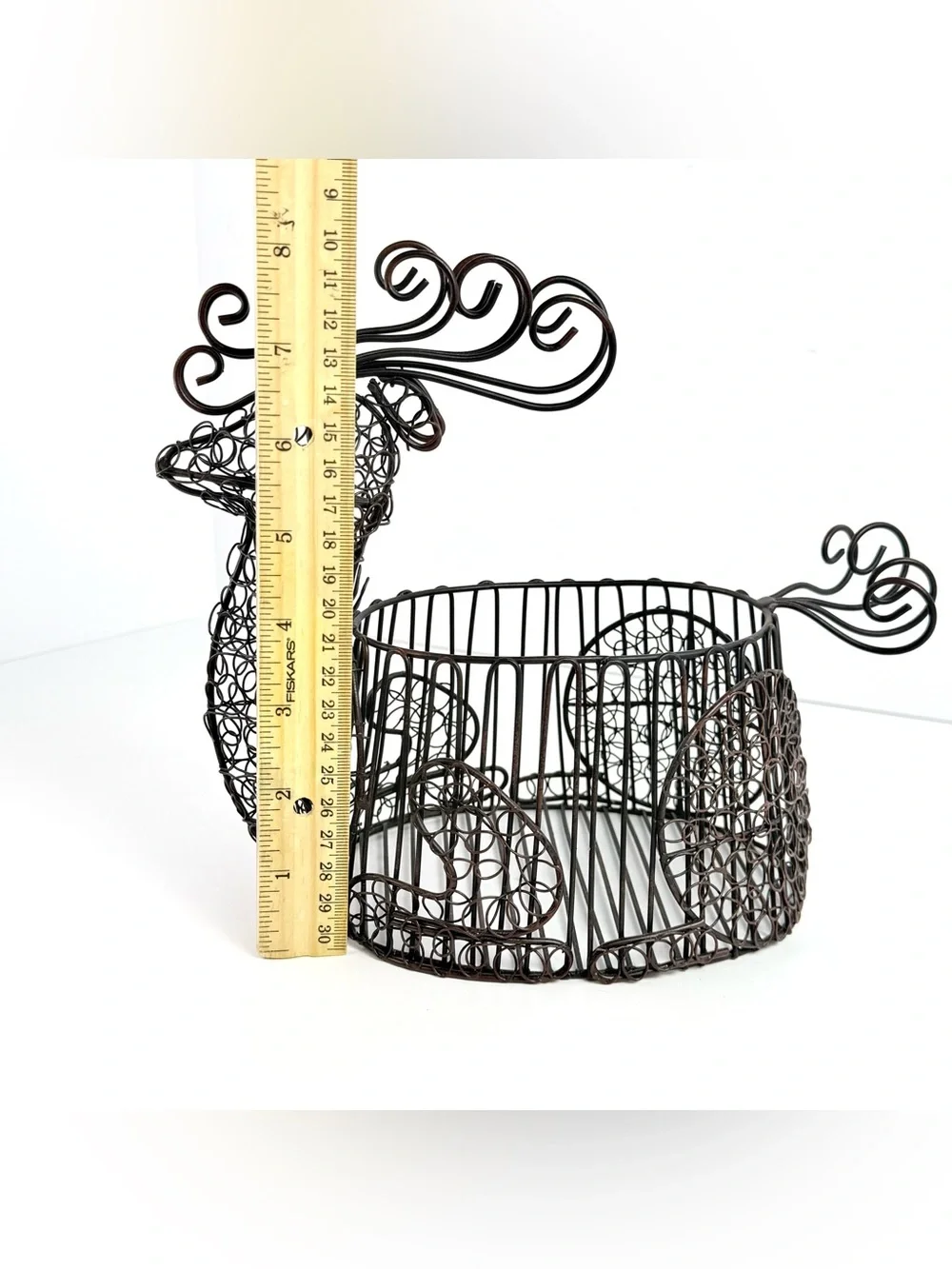 Vintage Black Wire Reindeer Basket  Christmas Holiday decor